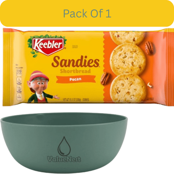 Keebler Sandies Pecan Cookies, Shortbread Cookies with Crunchy Pecans, 11.3 oz with White Bowl by ValueNest