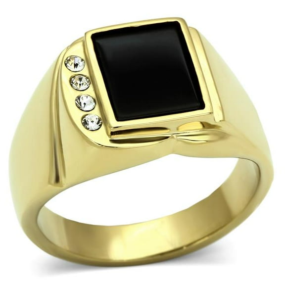Men IP Gold Stainless Steel Ring with Semi-Precious in Jet - Size 8