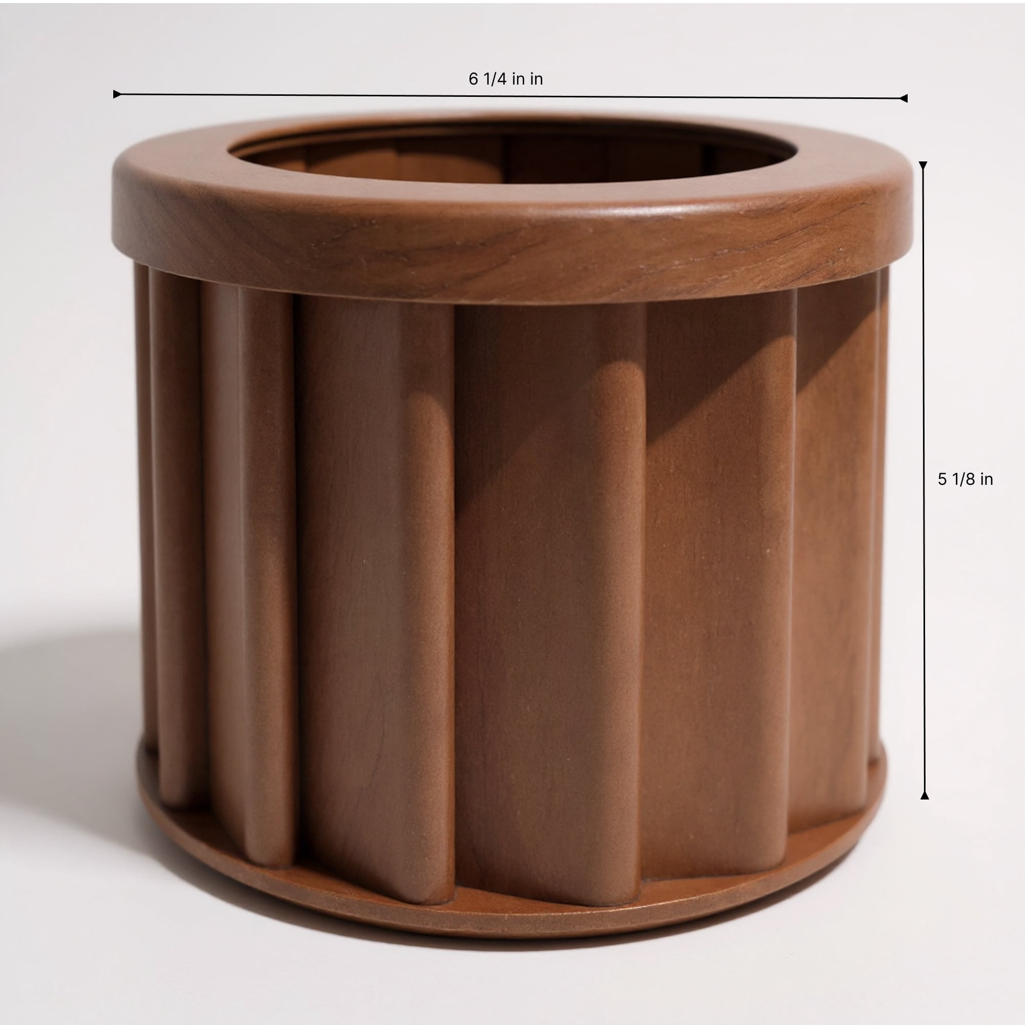 Round Strata Planter Dark Brown 6.25x6.25x5.13 Inch Lightweight Aluminum Planter with Drainage Opening Internal Tray for Outdoor Indoor Plants