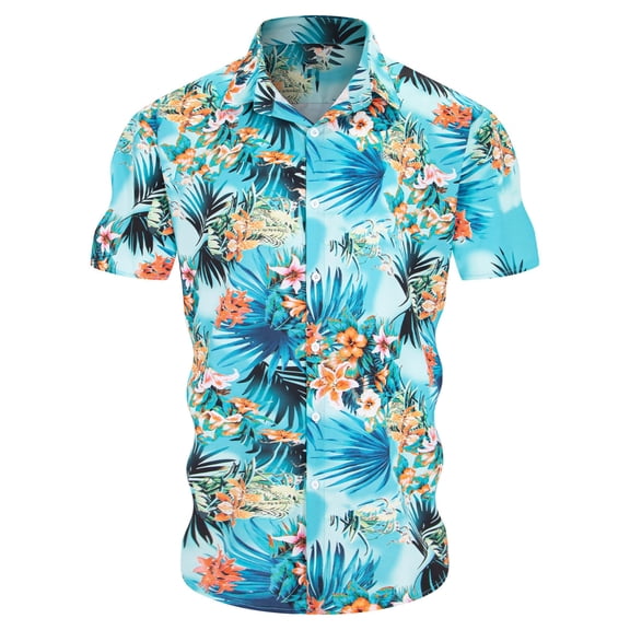 Luwomo Men's Shirt Stretch Business Short Sleeve Lapel Floral Print Button Clothing