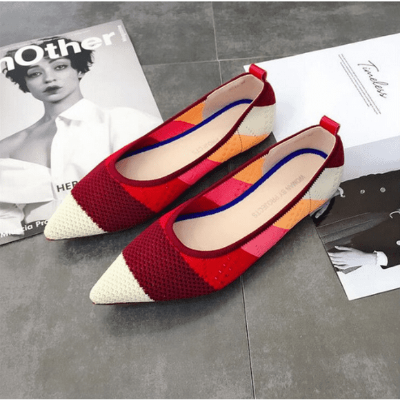 Mocassins Extensibles Tricotés Couleur Mixte Respirants Confortables Chaussures de Travail slip-on Mode Dames Mocassins Légers Conduite