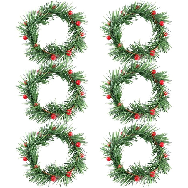 braveheart 6PCS Christmas Candle Rings Artificial Berries Tea Light Ring Holiday Table Decoration