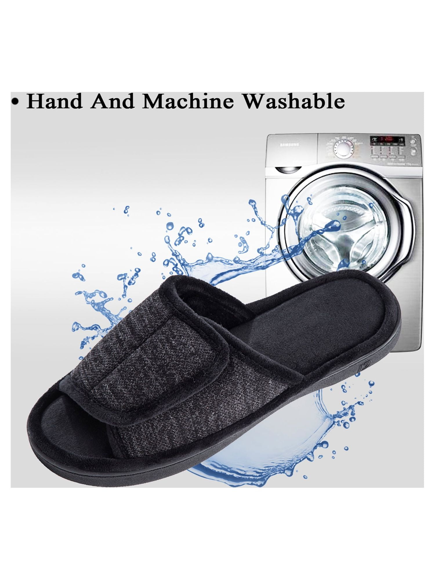 DL Adjustable Mens Slippers Memory Foam Open Toe House Slippers