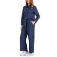 thumbnail image 4 of INSPIRE CHIC Women's 2 Piece Linen Set Button Down Shirt Drawstring Wide Leg Pants Casual Outfit S Navy blue, 4 of 6
