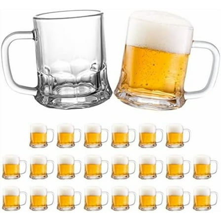 Set of 24 Mini Beer Mug, 5oz Mason Beer Mug Glass Beer Steins Tasting Glasses for Freezer, Heavy Base Beer Sampler Shots Glasses, Beverage Drinking Glasses with Handle