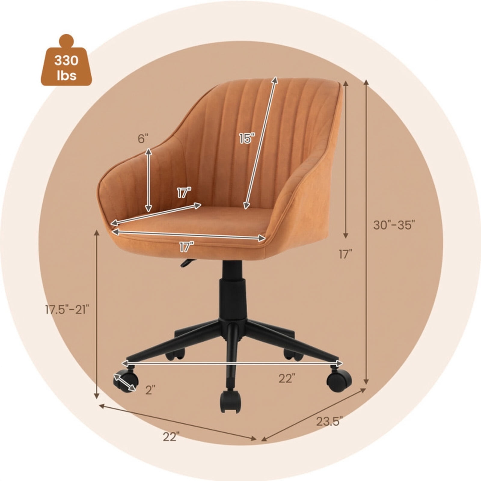 Furnibear Modern Home Office Chair Ergonomic PU Leather Swivel Task Chair Adjustable Height Computer Desk Chair with Curved Backrest, Brown