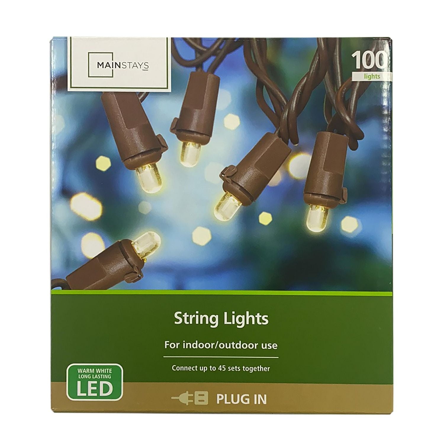 Mainstays 100-count Warm White LED Dome String Lights - Brown Wire, LED String Lights