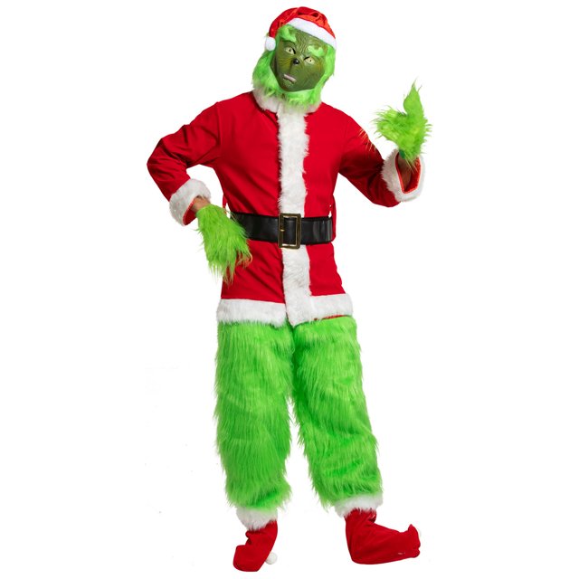 Disfraz de Navidad Robar Monstruo de piel verde Ropa de Grinch Máscara de monstruo de piel verde El Grinch verde