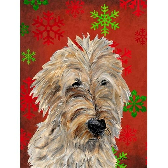 Golden Doodle 2 Red Snowflakes Holiday Flag Garden Size