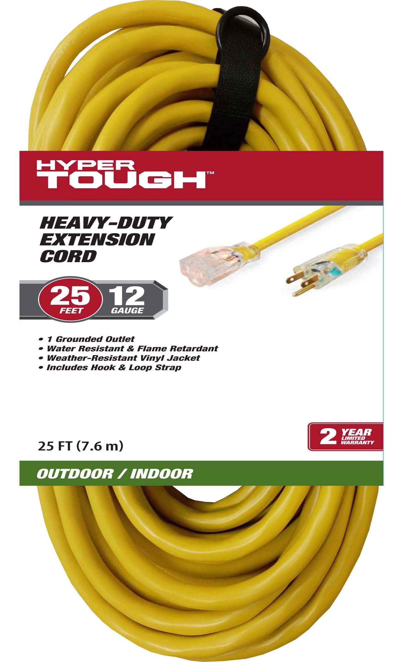 (5 pack) Hyper Tough 12AWGX3C 25ft Indoor and Outdoor Heavy Duty Yellow Vinyl Extension Cord