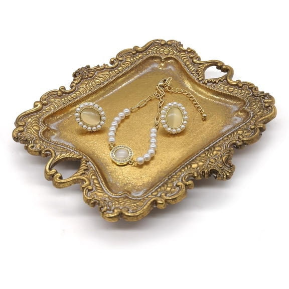 Vintage Gold Jewelry Trays - Small Ring Holder Jewelry Dish, Antique Trinket Dish, Decorative Key Plate, Birthday & Wedding Gifts for Women, Room Wedding Decor