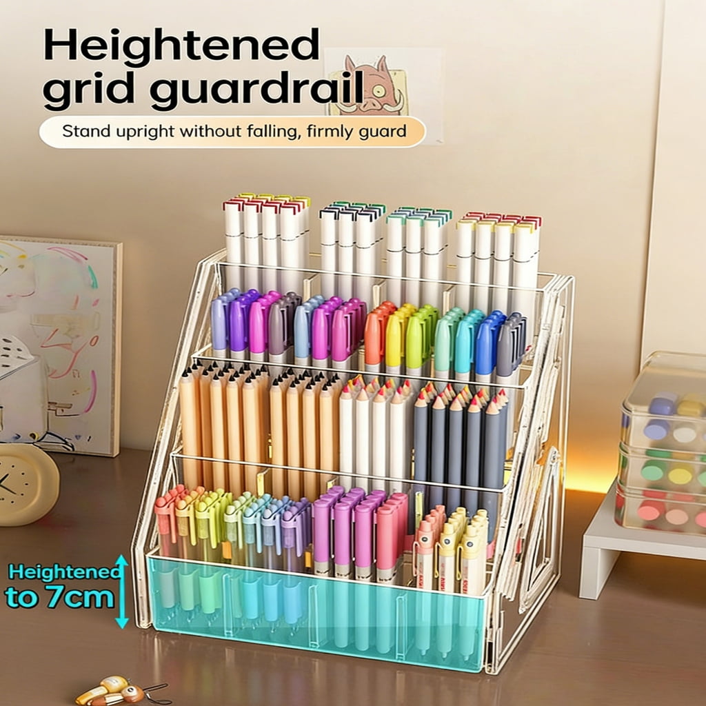 Large Capacity Marker Organiser Clear Acrylic Marker Pen Storage Rack for Desk