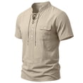 thumbnail image 5 of Landzoo Men'S T-Shirt Solid Color Short Sleeve Henley Tops Summer Casual Men Tees Size M Khaki, 5 of 8