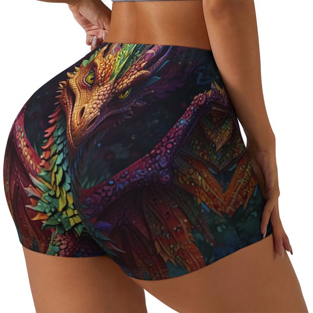 Fotbe Whimsical Dragon Color Cool Shorts Sin Costuras – Shorts Deportivos de Cintura Alta para Mujer, Elásticos para Gimnasio, Yoga, Running o Ciclismo-XX-Large