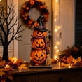 thumbnail image 6 of SUYOLL Halloween Stacked Pumpkins Resin Figurine With Witch Hat And Broom Spooky Fall Harvest Statue Rustic Halloween Decorative Ornament For Home Desk Mantel Shelf And Party Display, 6 of 7