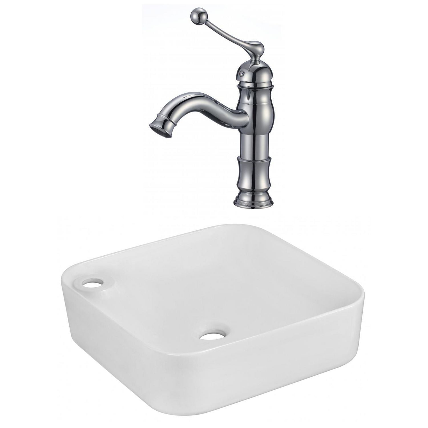American Imaginations -in. W Above Counter White Bathroom Vessel Sink Set For 1 Hole Left Faucet AI