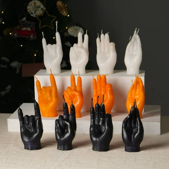 Expobazaar Halloween Candles | Elegant Funky Hands Gesture Candles for Halloween Décor & Spooky Ambiance |Pack of 12