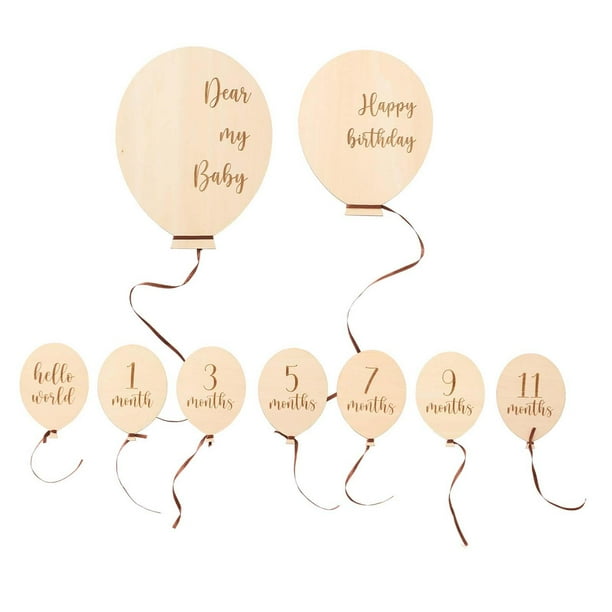 Globo de madera con hitos para decoración de fiestas de cumpleaños, regalo de cumpleaños, tarjeta de 1 a 12 meses 9 piezas