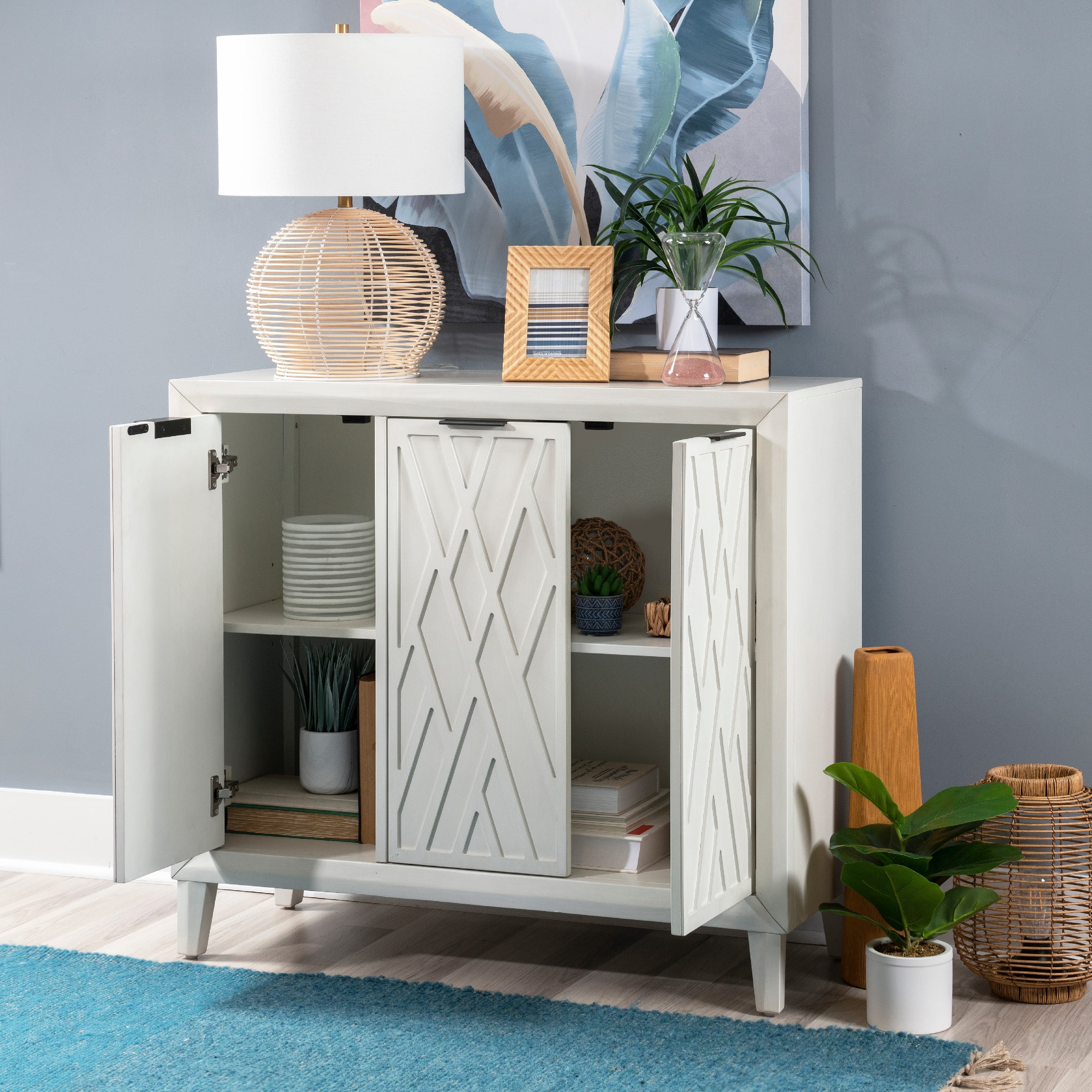Powell Romona 3-Door Accent Cabinet, Antique White
