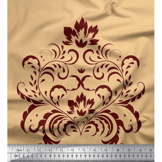 Soimoi polyester Crepe Fabric Ogee Damask Printed Craft Fabric by the Yard 52 Inch Wide