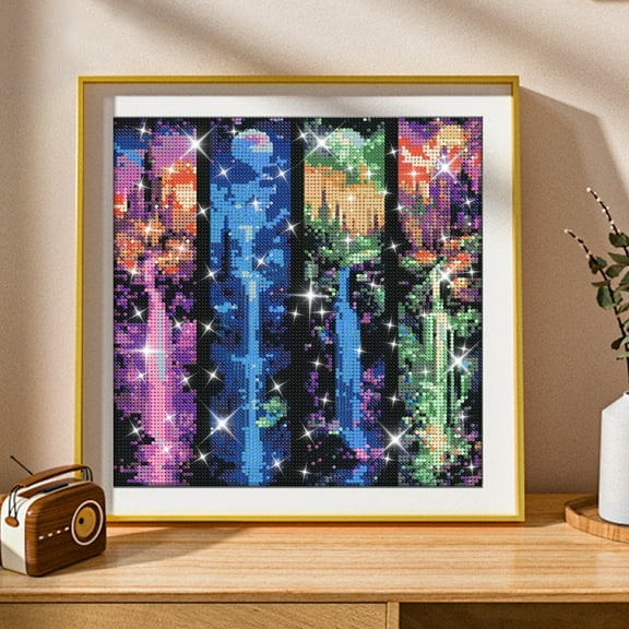 EEEkit Large Diamond Painting Set, 13.8 x 13.8'' DIY Moon Waterfall and Castle Diamond Art Crafts Wall Decor for Home Office
