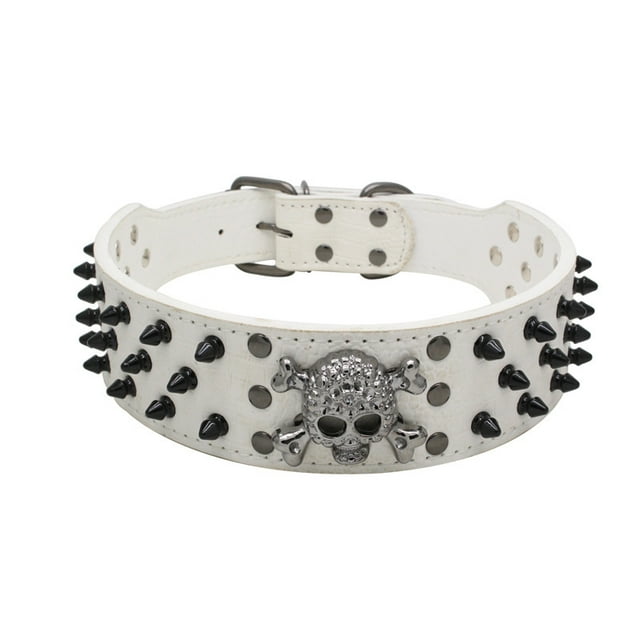 Collar de cuero con tachuelas para perro, con remaches de calavera, antimordeduras, hebilla ajustable resistente, gargantilla de PU premium para cachorros, perros pequeños, medianos y grandes.