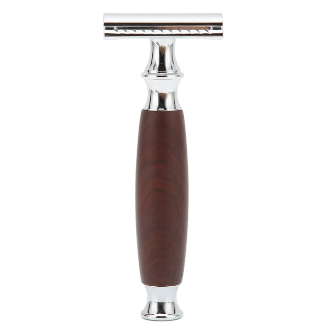 Maquinilla de afeitar de doble filo para hombre, afeitadora Manual portátil con mango de madera de aleación de Zinc para salón en casa (sin cuchilla)