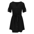 thumbnail image 3 of FAIWAD Robe Chemise à Col en V pour Femme, Manches Courtes, Boutonnée, Robe Tunique d'Été Décontractée, Mini-Robe avec Ceinture, 3 of 5