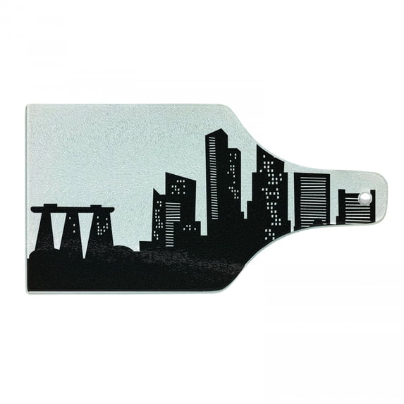 Singapore Cutting Board, Silhouette of the Buildings in Monochrome Style Busy Urban Vibes, Decorative Tempered Glass Cutting and Serving Board, in 3 Sizes, by Ambesonne