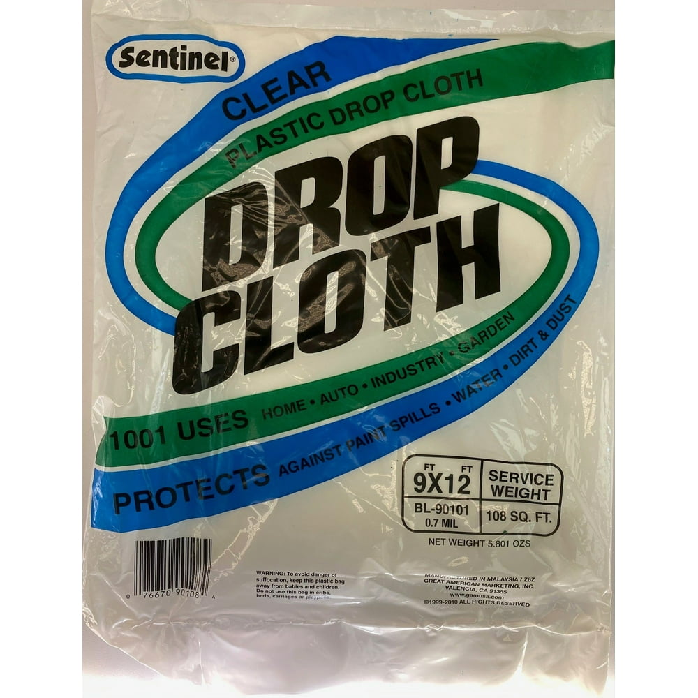 SENTINEL BRAND CLEAR PLASTIC DROP CLOTH 9' X 12' 108 SQF Walmart