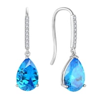 VESITIM 8X12mm Solitaire Teardrop Hook Sterling Silver Solitaire March Birthstone Created Blue Aquamarine Dangle Drop Earring for Women Jewelry Gift