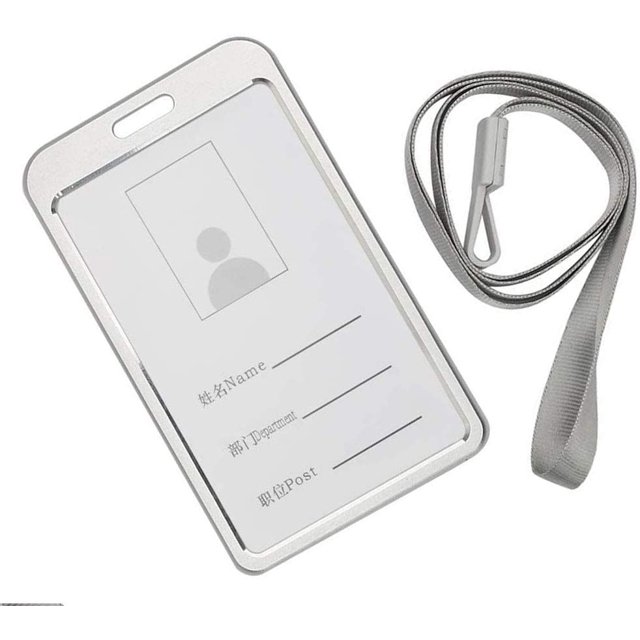 Aluminio Portatarjeta para Tarjeta de Identificación Vertical, Funda para Tarjeta con Correa para el Cuello con Negocios, Trabajo, Conferencias, Eventos,Oficina, Utiles Escolares (Plata-1)