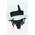 thumbnail image 3 of Meloria Swim and Fashion Pure Black Color Padded One Shoulder Ruffle Tied Sexy Two-Piece Swimwear, 3 of 5