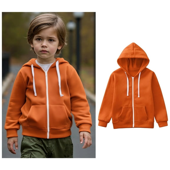 Hoodies Kids Orange Zipper Hoodie Casual Long Sleeve Sweatshirts Jackets Warm Fall Winter Clothes Kids Clothes Boys Size 3-4 Years
