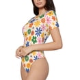 thumbnail image 2 of Naloa Groovy Daisy Flowers Women's Short-Sleeved Onesie, One-Piece Swimsuit for Parties, dates, clubs - X-Large, 2 of 9