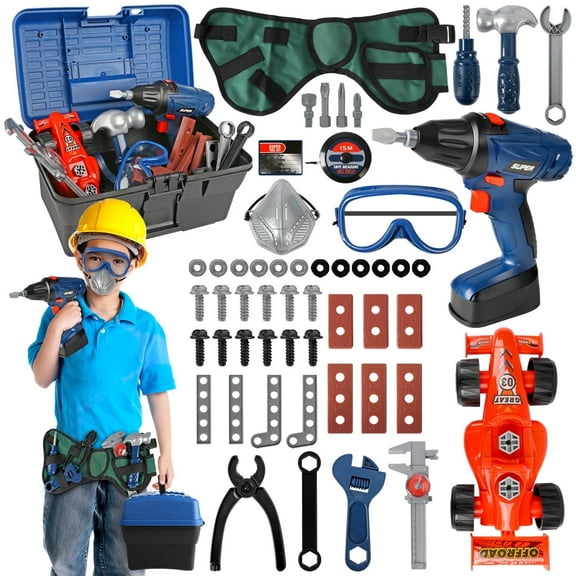 UQN Kids Tool Set, 72PCS Pretend Play Toddler Tools Toy for Boys 3-6 with Construction Tool Box & Electronic Toy Drill, Christmas Birthday Gift for Toddlers Boys Ages 3 4 5 6 