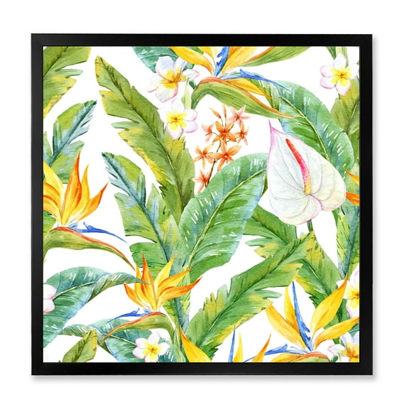Designart 'Yellow Flowers and Tropical Foliage II' Modern Framed Art Print