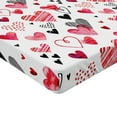 thumbnail image 2 of Valentines Fitted Sheet, Doodle Style Hearts with Different Designs Romantic Inspirations for Art, Decorative Soft Bedding All-round Elastic Pocket, Full Size, Black Red Pink, by Ambesonne, 2 of 3