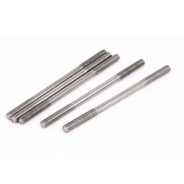 Unique Bargains M5x90mm 304 Stainless Steel Double End Threaded Stud Screw Bolt Silver Tone 5Pcs