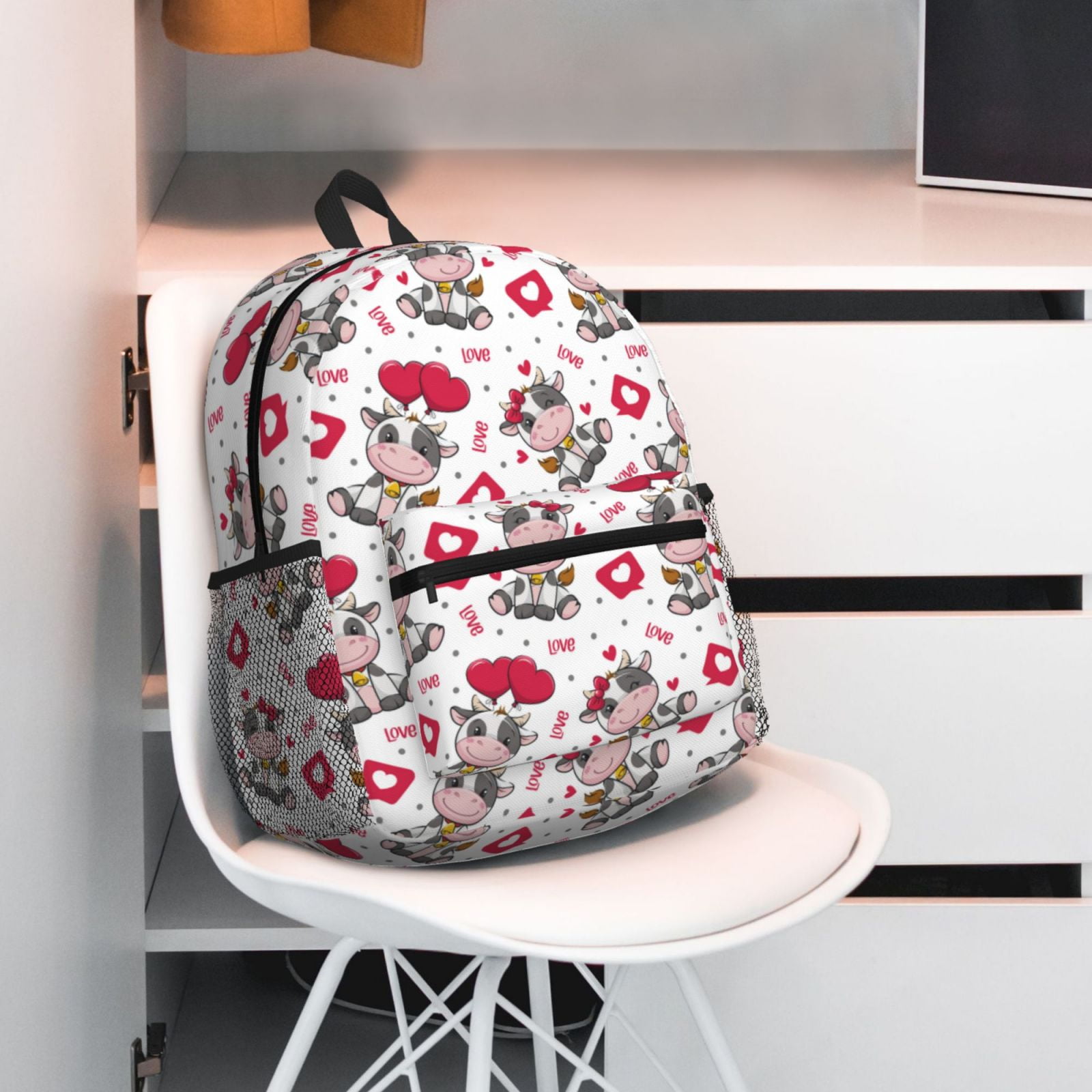 Vsdgher Caring Cow Print Unisex Large Capacity Bookbag Schoolbag Casual Daypack for High School/College/Teens/Travel/Work
