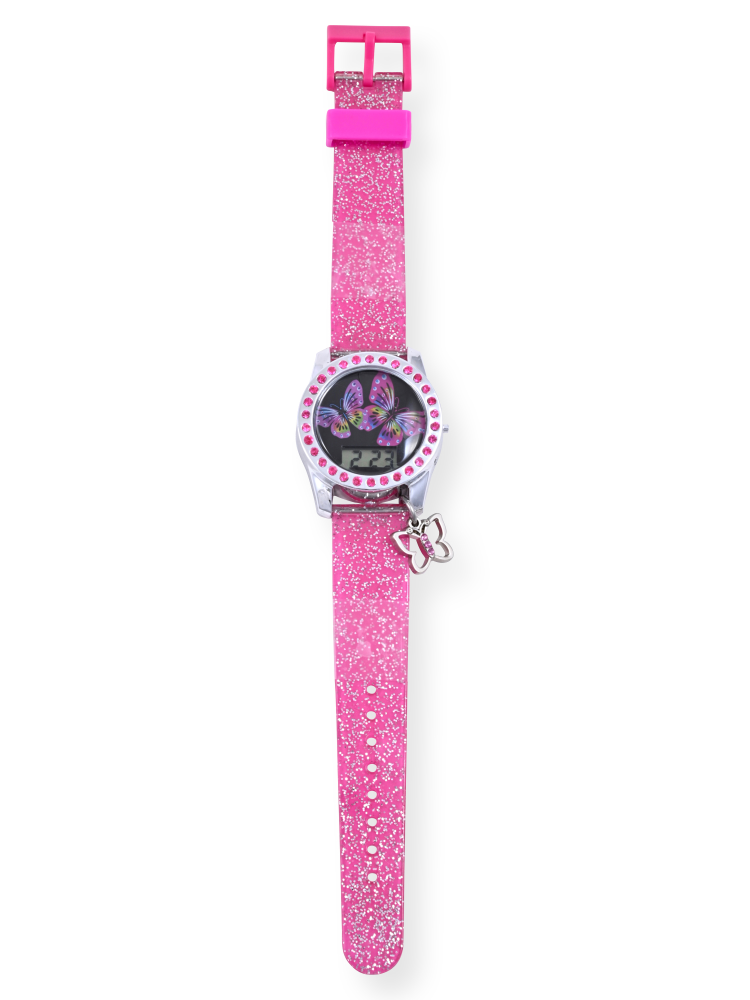 Wonder Nation Pink Glitter Butterfly Digital Watch with Charm photo 2