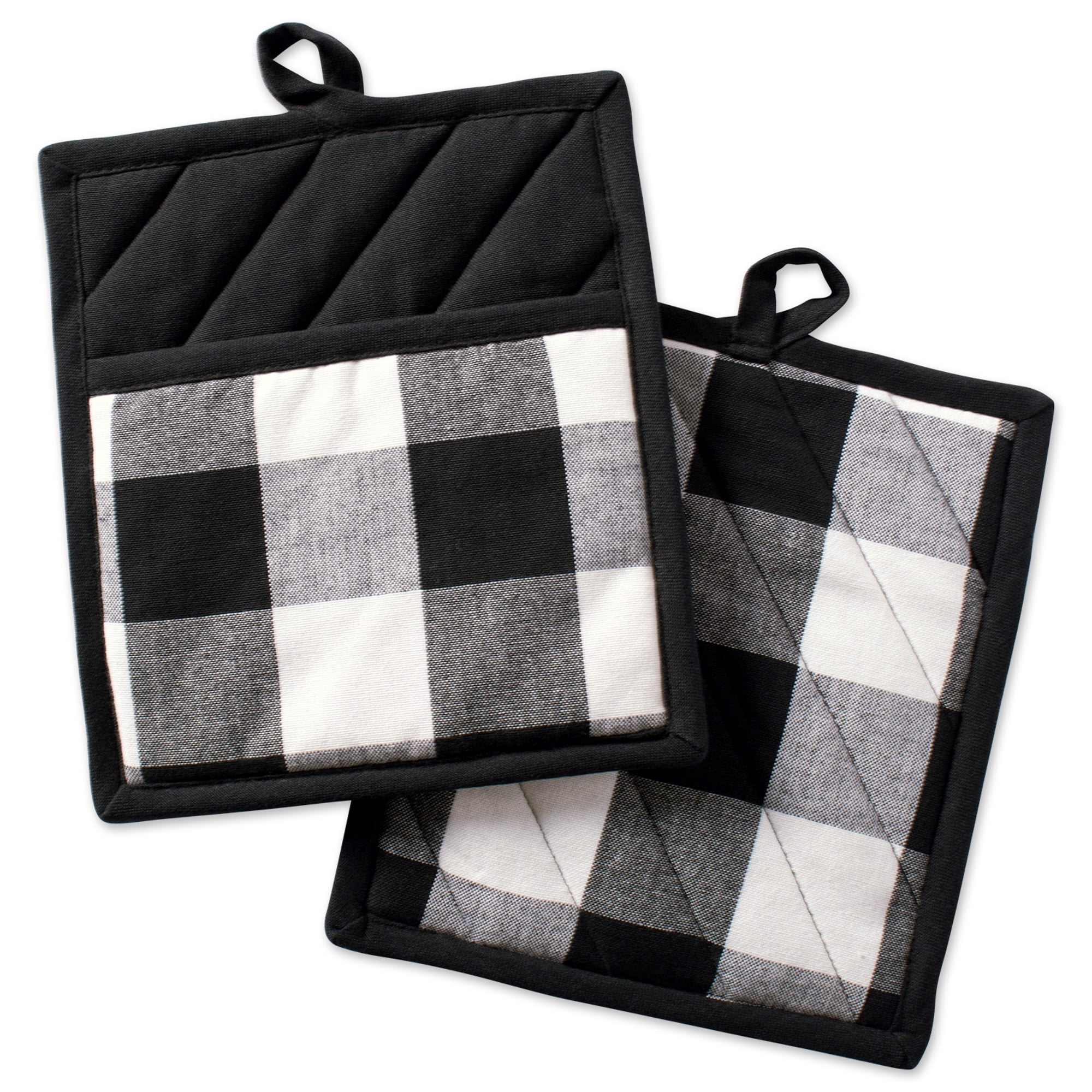 Design Imports Black Buffalo Check Kitchen Potholders, Set of 2, 9"x8