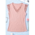 thumbnail image 2 of ABPHQTO Camiseta sin mangas con cuello en V acanalado de croché de encaje rosa para mujer, 2 of 5