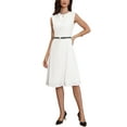 thumbnail image 2 of INSPIRE CHIC Work Dress for Women Sleeveless Button Decor Belted  A Line Business Casual Dresses XS Cream White, 2 of 6