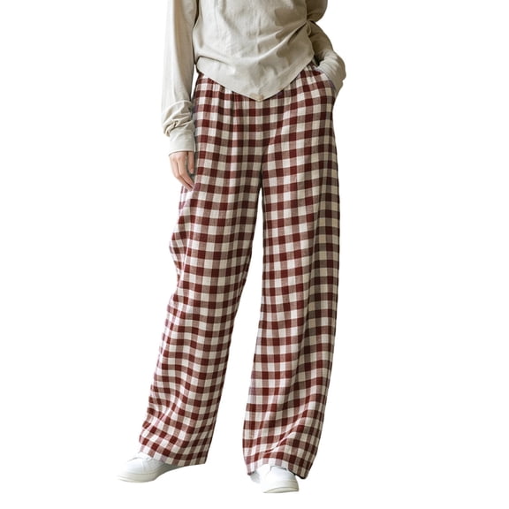 GUACER Wide Leg Pants for Women Checkered Pajama Pants Soft Cotton Lounge Trousers with Pockets for Home & Casual Outings