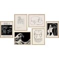 thumbnail image 3 of PixonSign Framed Canvas Print Wall Art Set - Kanagawa Japan Black Wave Dali & Humanities Pattern - Set of 6 Abstract Geometric Illustrations Poster Cultural Art Wall Décor - 12"x16"x6 Natural, 3 of 5