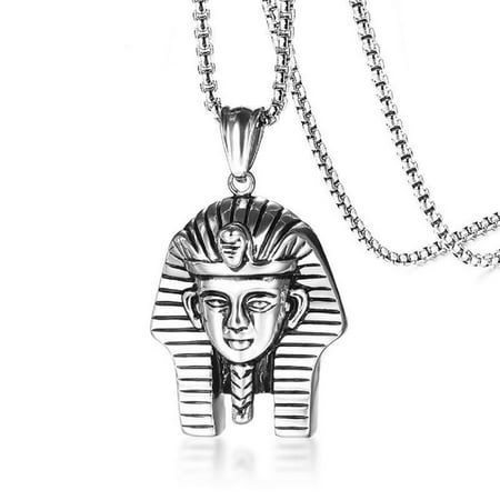 MayiaHey Silver Egyptian Pharaoh Pendant, Pharaoh Portrait Necklace for Men, Hip Hop Pharaoh Head Necklace Egyptian King Pharaoh Charm Jewelry, Punk Pharaoh Amulet Pendant Necklace