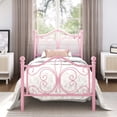 thumbnail image 2 of Amolife Twin Size Metal Platform Bed Frame With Vintage Butterfly Pattern Headboard & Footboard, Pink, 2 of 8