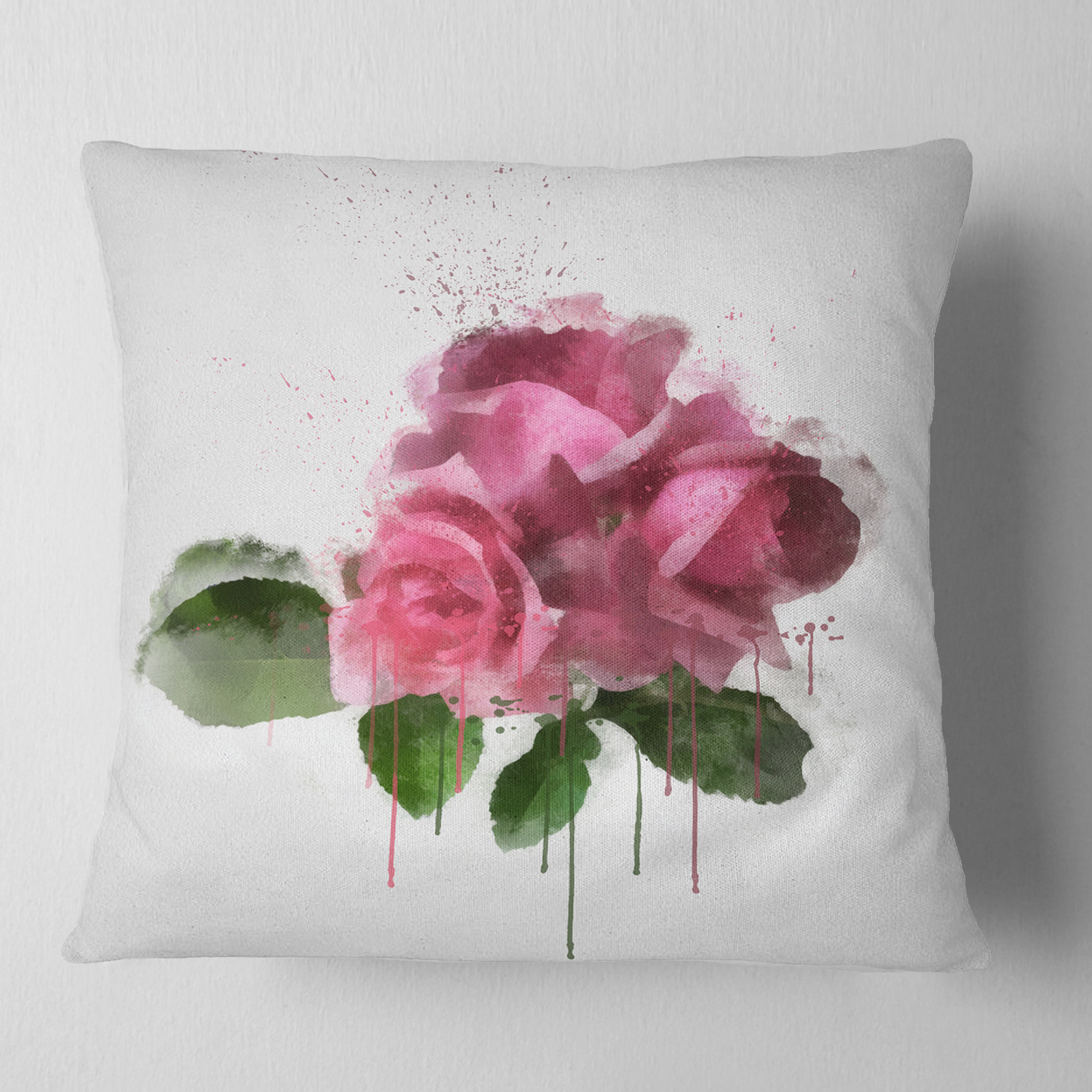 Designart Bunch of Pink Roses with Leaves - Floral Throw Pillow - 16x16