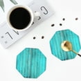 thumbnail image 4 of Honeii Turquoise Wooden2 Print Leather Coaster Set of 4, Ideal for Safeguarding Your Furniture from Drinks Spills and Effortless Cleanup-Octagon, 4 of 6